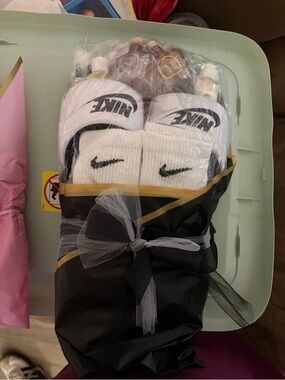 Nike White and Black Slide Sandals with White Nike Socks